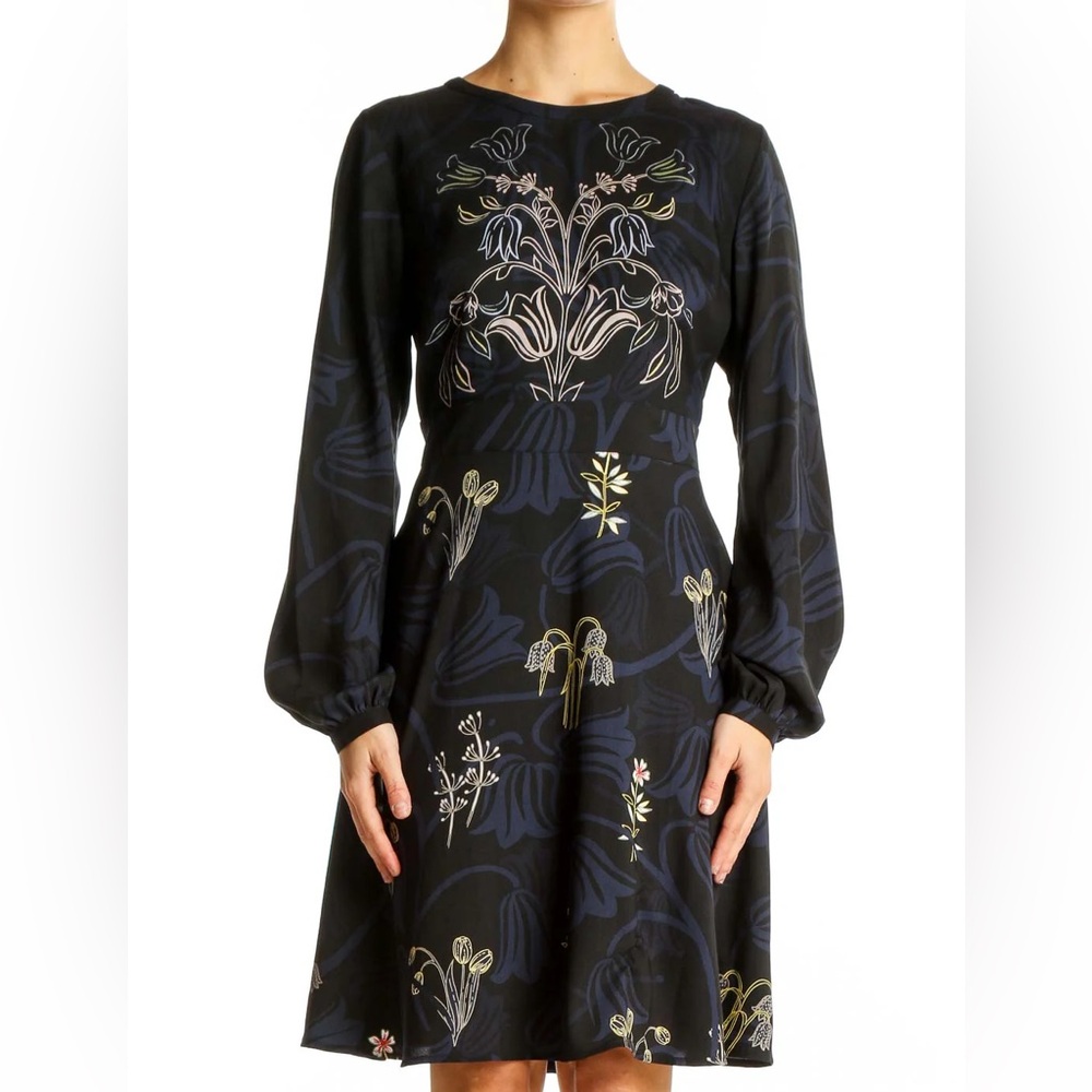 LOFT Outlet Black Floral Long Sleeve Dress Size Medium